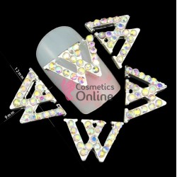 Decoratiuni 3D Metalice 234 Argintii cu Strasuri litera W 